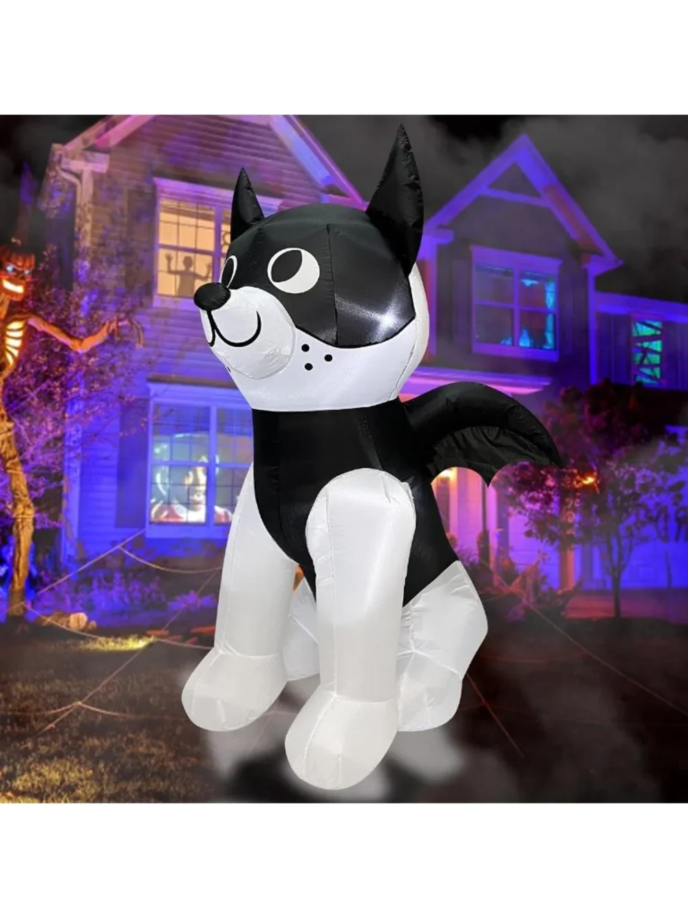 4FT Halloween Inflatable French Bulldog with Bat Wings - LED Yard Decor for